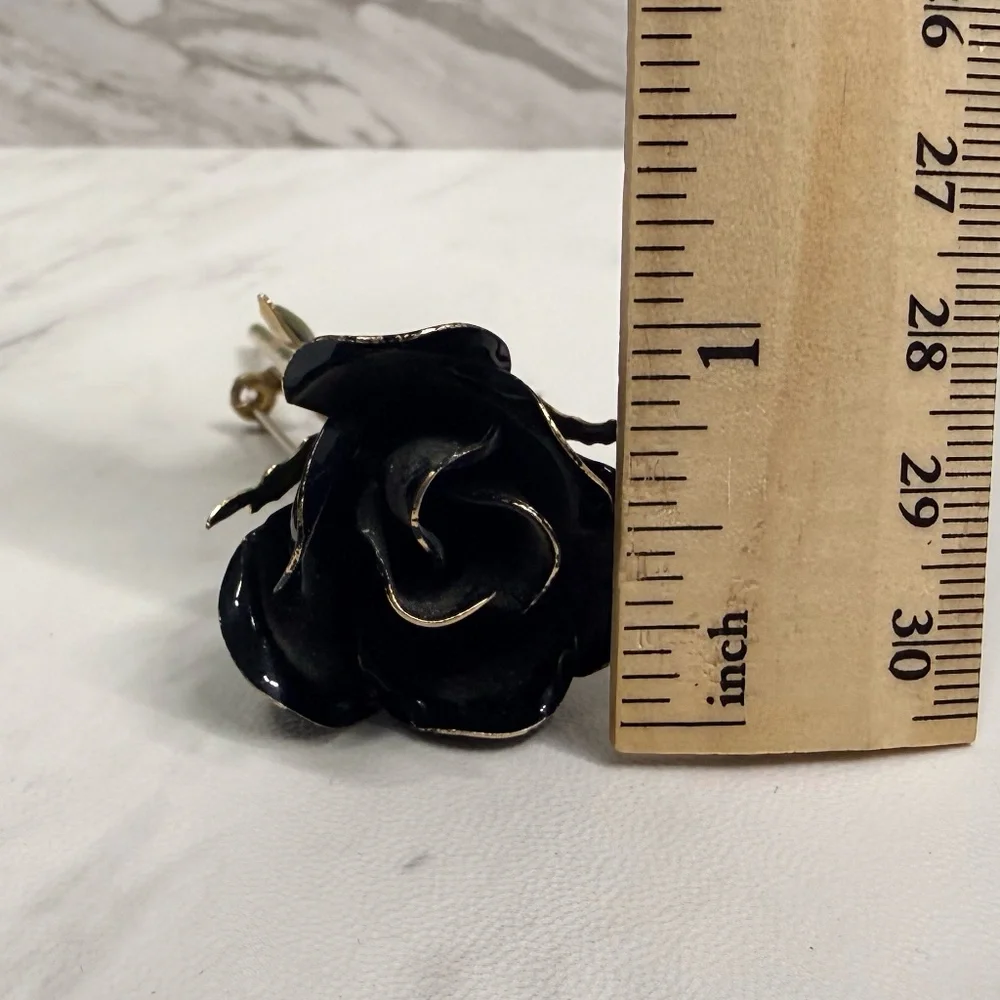 Gold Tone Black Rose Brooch - Picture 11 of 12